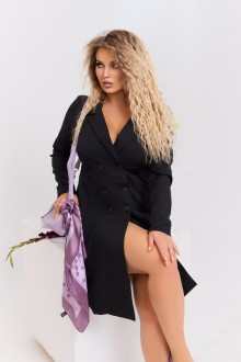 Жіноча двобортна класична сукня-піджак із костюмної тканини чорного кольору р.52/54 381207