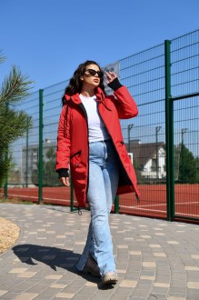 Жіноча куртка з капюшоном колір червоний р.56/58 449820