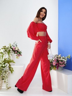 Жіночий  костюм топ і штани палаццо червоного кольору 387264