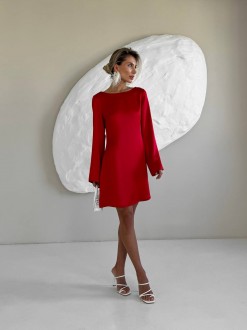 Жіноча сукня міні із сатину колір червоний р.46 459758