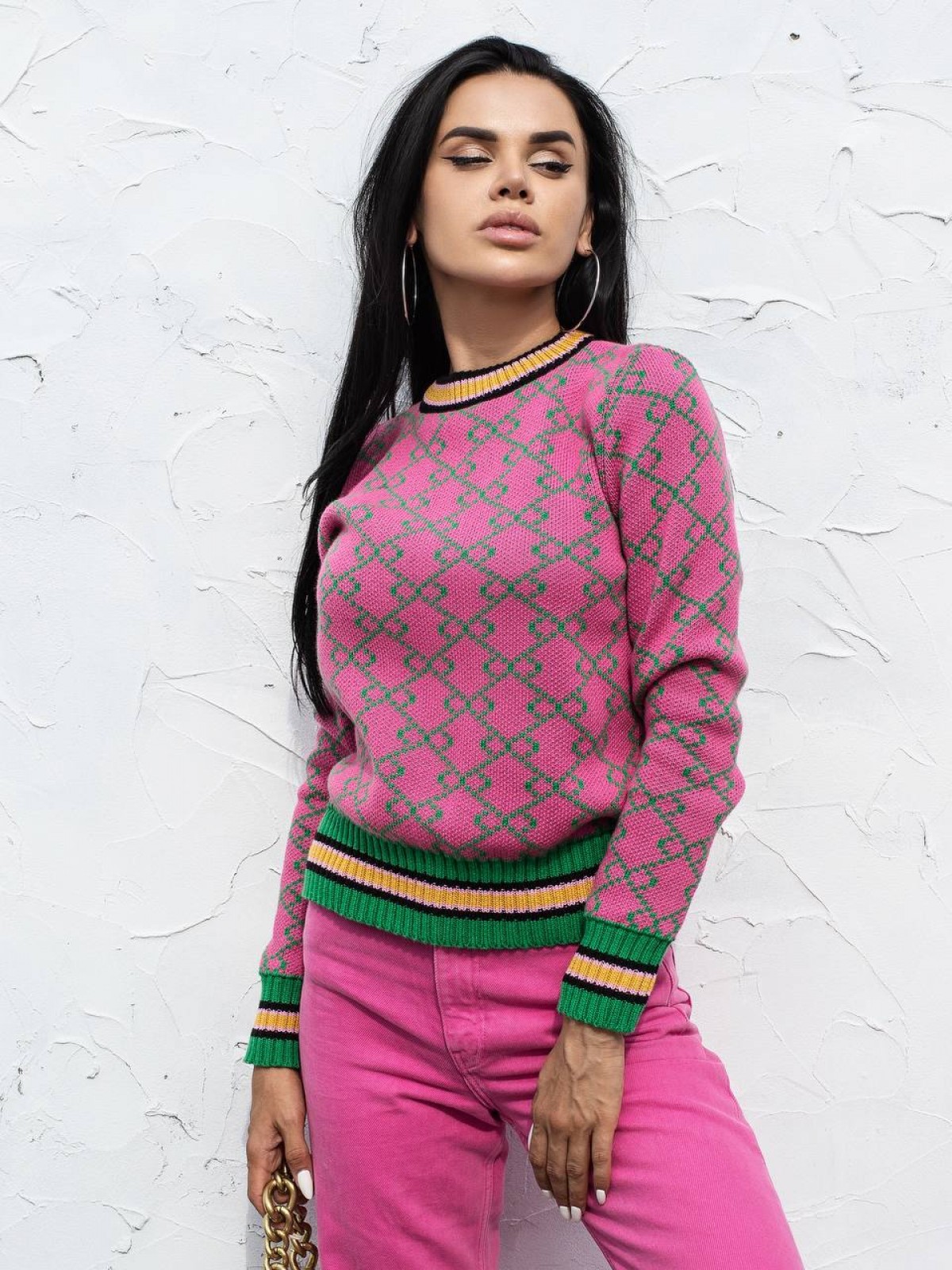 Жіночий светр із бавовни рожевого кольору з візерунком р.42/46 405079