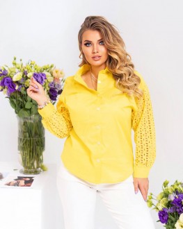 Жіноча сорочка з котону та прошви жовтого кольору р.46/48 374012