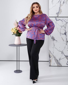 Жіноча блуза вільного крою з шовку колір електрик р.60/64 452325