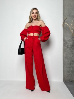 Жіночий  костюм топ і штани колір червоний р.S 435078