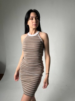Жіноча сукня в полоску колір коричневий р.універсальний 455900