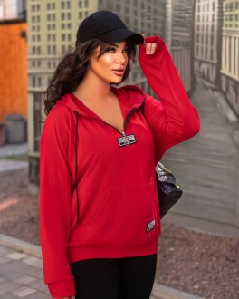 Жіночий спортивний костюм колір червоний-чорний р.48/50 439178