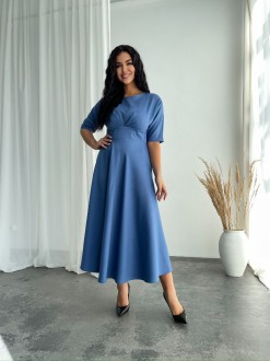 Жіноча сукня міді з креп-костюмки колір джинс р.48 448461