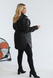 Жіноча тепла курточка з поясом колір чорний р.58/60 450068
