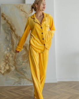 Жіноча піжама велюр Jeny на гудзиках колір жовтий р.S 443799