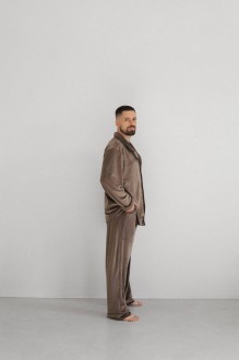Чоловіча піжама з велюру колір коричневий р.S 443779