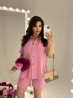 Жіночий костюм блуза та шорти колір рожевий р.56/58 435671