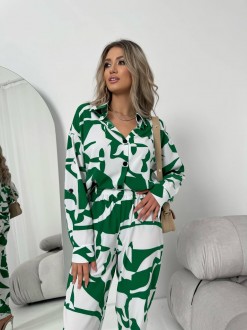 Жіночий костюм із шовкового софту колір зелений р.46/48 454758