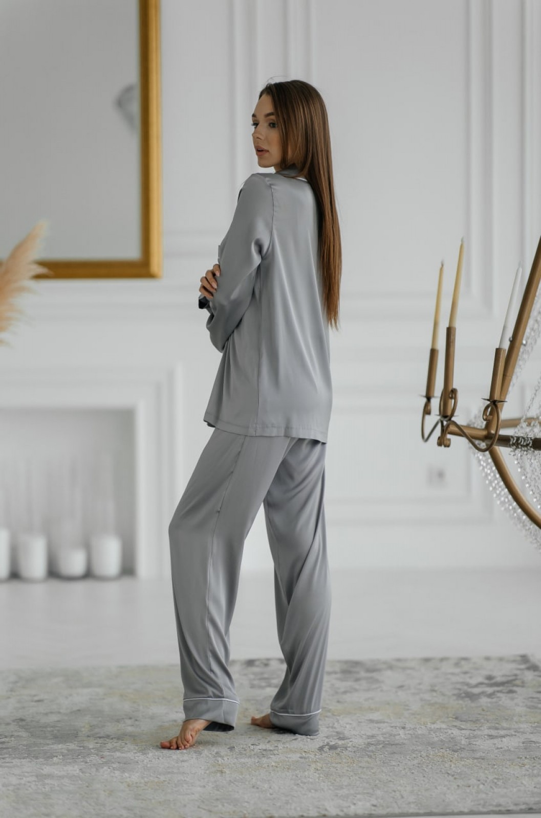 Жіноча піжама шовк Армані Jesika сірого кольору р.М 380639