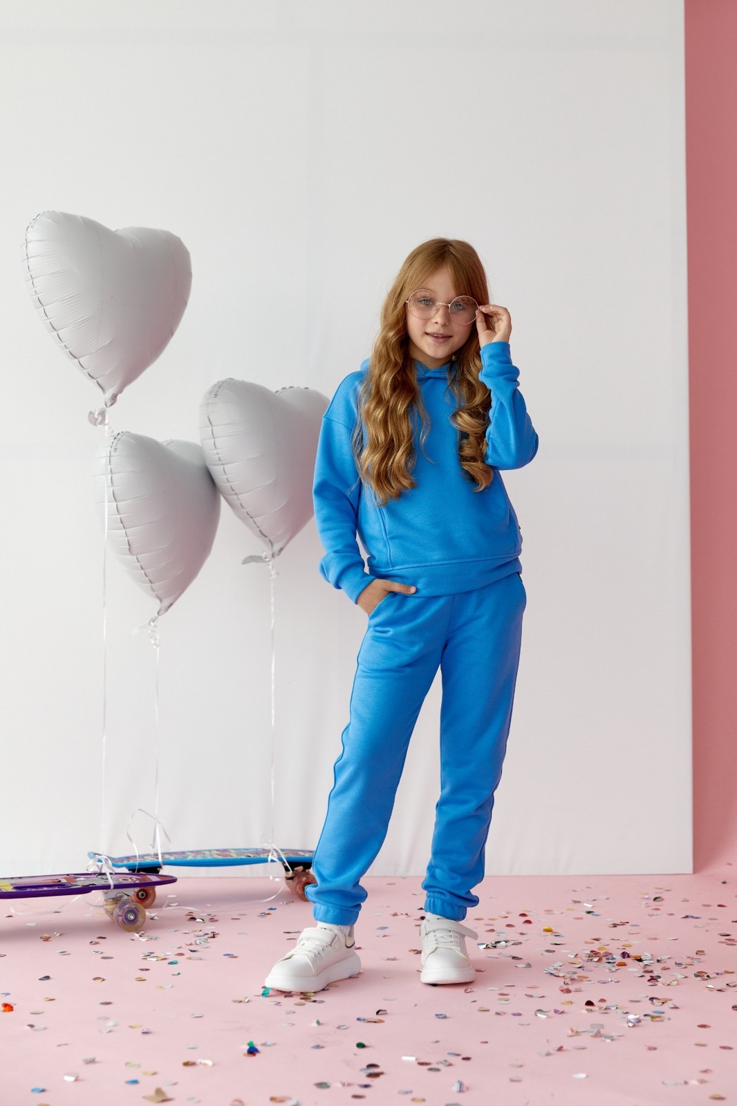 Дитячий костюм худі та джогери для дівчинки колір блакитний р.152 438445