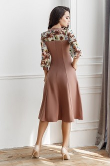 Жіноча сукня зі вставками із принтованого шифону бежева 381706