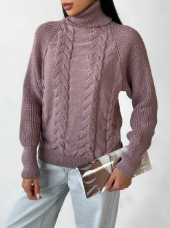 Жіночий в'язаний светр з об'ємними рукавами колір кавовий р.42/46 443581