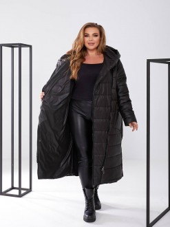 Жіноча куртка-пальто із плащової тканини колір чорний р.48/50 448424