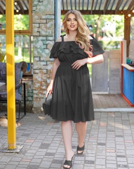 Жіноча літня сукня з подвійним рюшем чорного кольору р.56/58 433573