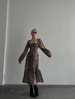 Жіноча сукня із софту колір бежевий принт лео р.46/48 452675