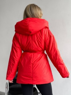 Жіноча тепла куртка під пояс колір червоний р.46/48 450135