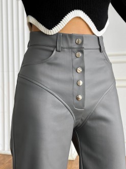 Жіночі штани з еко-шкіри колір сірий р.44 445245