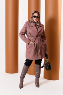 Жіноче пальто із кашеміру на підкладці з поясом капучіно р.56/58 376169