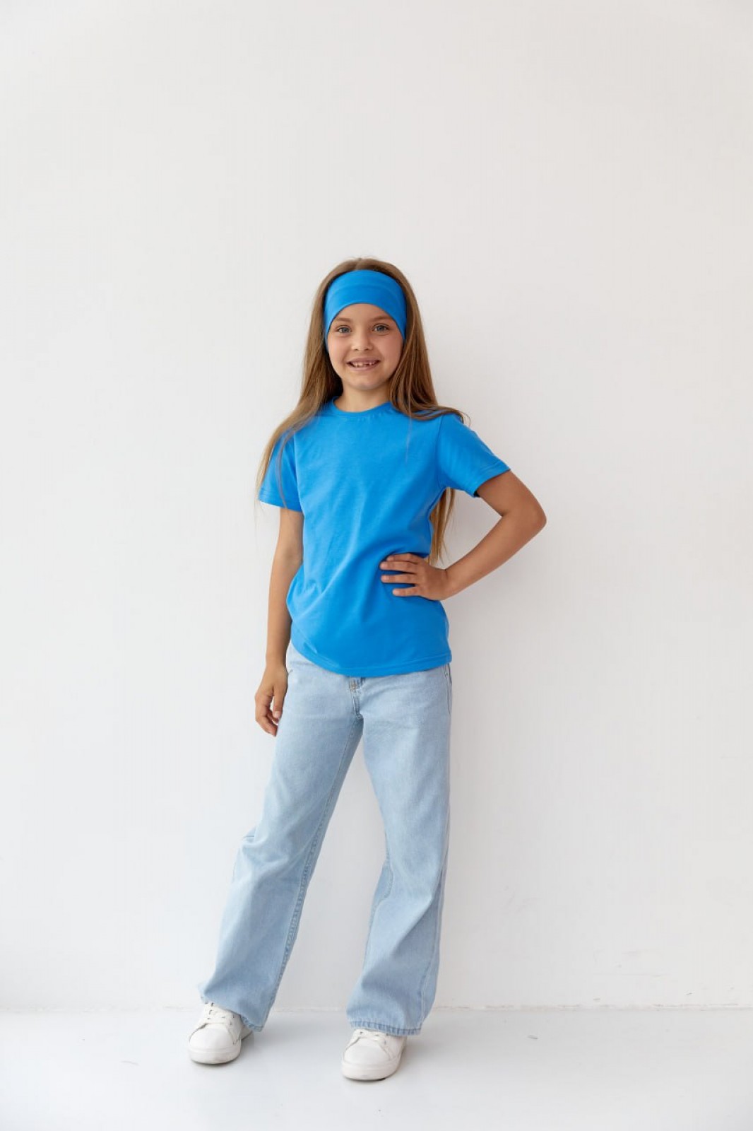 Базова дитяча однотонна футболка колір блакитний р.128 441119