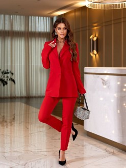 Жіночий брючний костюм колір червоний на підкладці р.S 439981