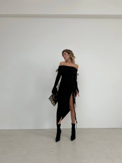 Жіноча сукня міді в рубчик колір чорний р.42/44 448759