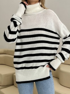 Жіночий смугастий светр колір молочний/чорний р.42/46 444017