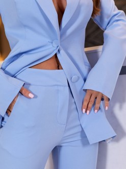 Жіночий брючний костюм колір блакитний на підкладці р.XL 439980