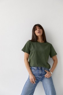 Жіноча базова футболка колір хакі р.XL 438018