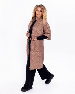 Жіноча куртка-пальто з плащової тканини колір капучино р.58 377550