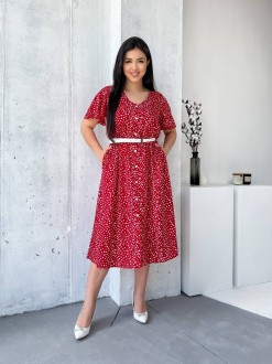 Жіноча сукня з поясом колір червоний 434396