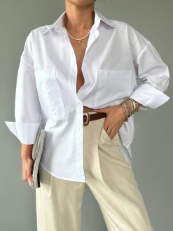Жіноча базова сорочка з бавовни колір білий р.42/46 449324