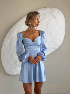 Жіноча сукня міні із сатину колір блакитний р.42 459583