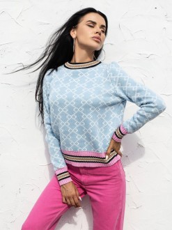 Жіночий светр із бавовни блакитного кольору з візерунком р.42/46 405080