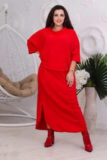 Жіночий костюм з довгої спідниці та вільної кофти червоного кольору р.54/56 380893