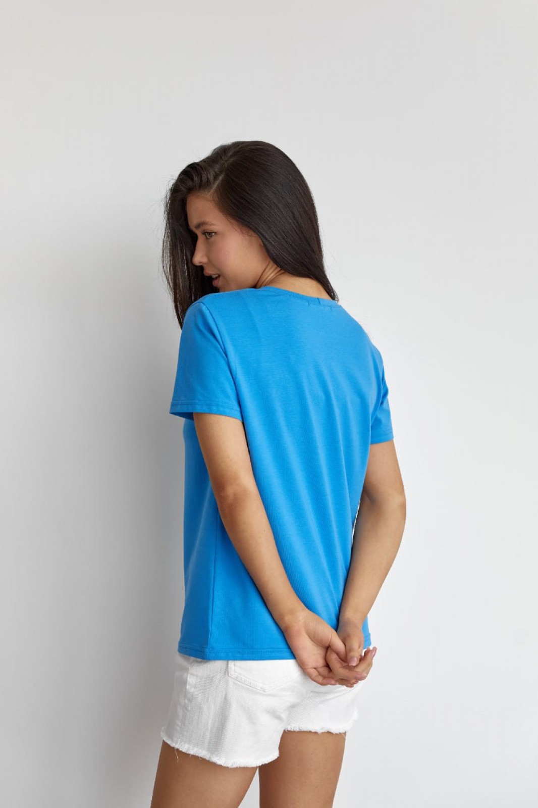 Жіноча базова футболка колір блакитний р.XS 449643