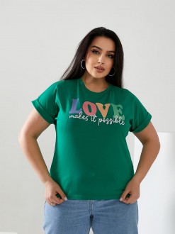 Жіноча футболка LOVE колір зелений р.52/54 432472
