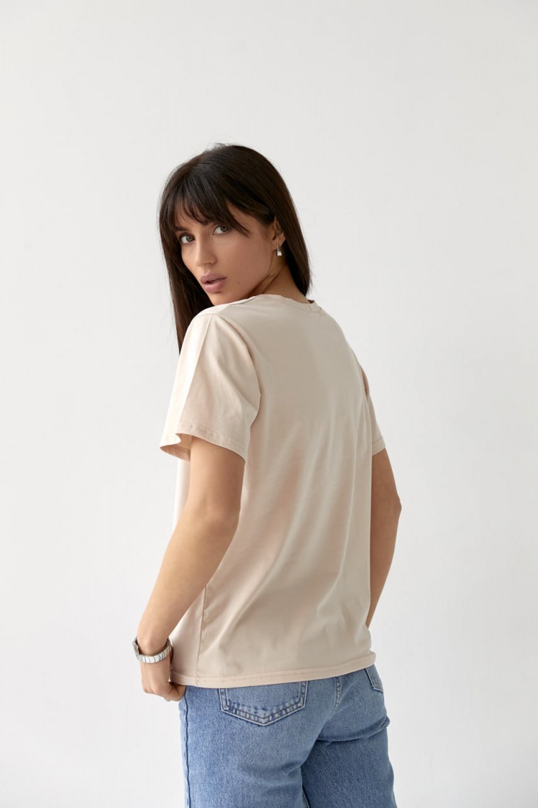 Жіноча базова футболка колір мокко р.L 438007