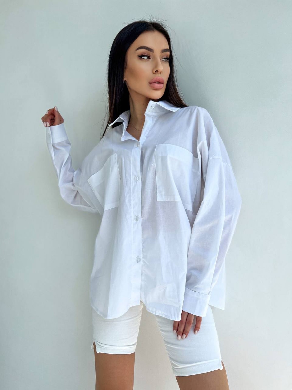 Жіноча базова сорочка з бавовни колір білий р.42/46 449324