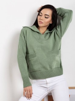 Жіночий светр із двома кишенями оливкового кольору р.42/46 405082