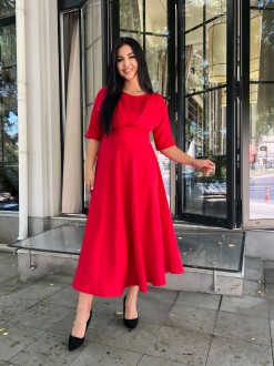 Жіноча сукня міді з креп-костюмки колір червоний р.54 444714