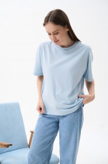 Жіноча футболка OVERSIZE колір світло-блакитний р.S 456364