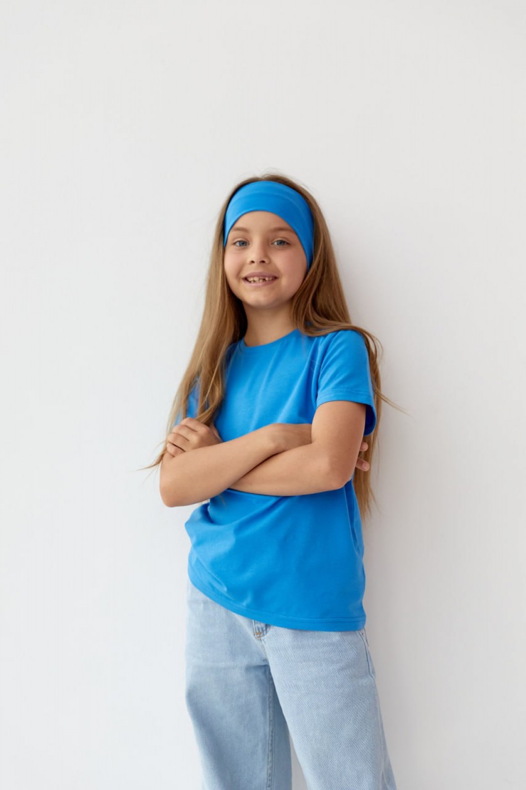 Базова дитяча однотонна футболка колір блакитний р.146 441122