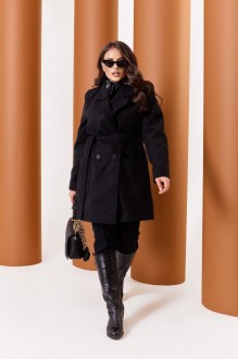 Жіноче пальто із кашеміру на підкладці з поясом чорний р.48/50 376134