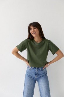 Жіноча базова футболка колір хакі р.XS 449646