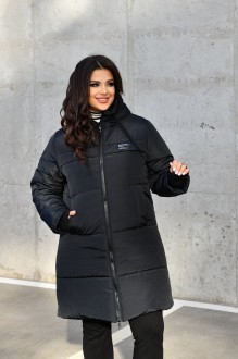 Жіноча куртка-пальто із плащової тканини колір чорний р.48/50 448372