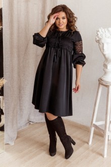 Жіноча сукня вільного крою з декоративними шнурками чорного кольору  р.56/58 382258